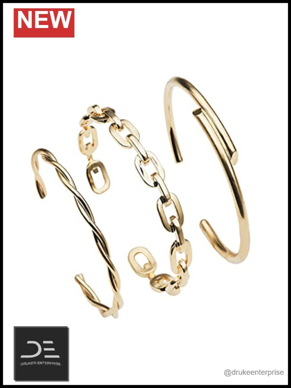 14k Gold Plated Brass Adjustable Bangle Bracelets Stack of 3